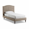 Lit une place en tissu beige avec tête de lit rembourrée 200 x 100 x 90cm