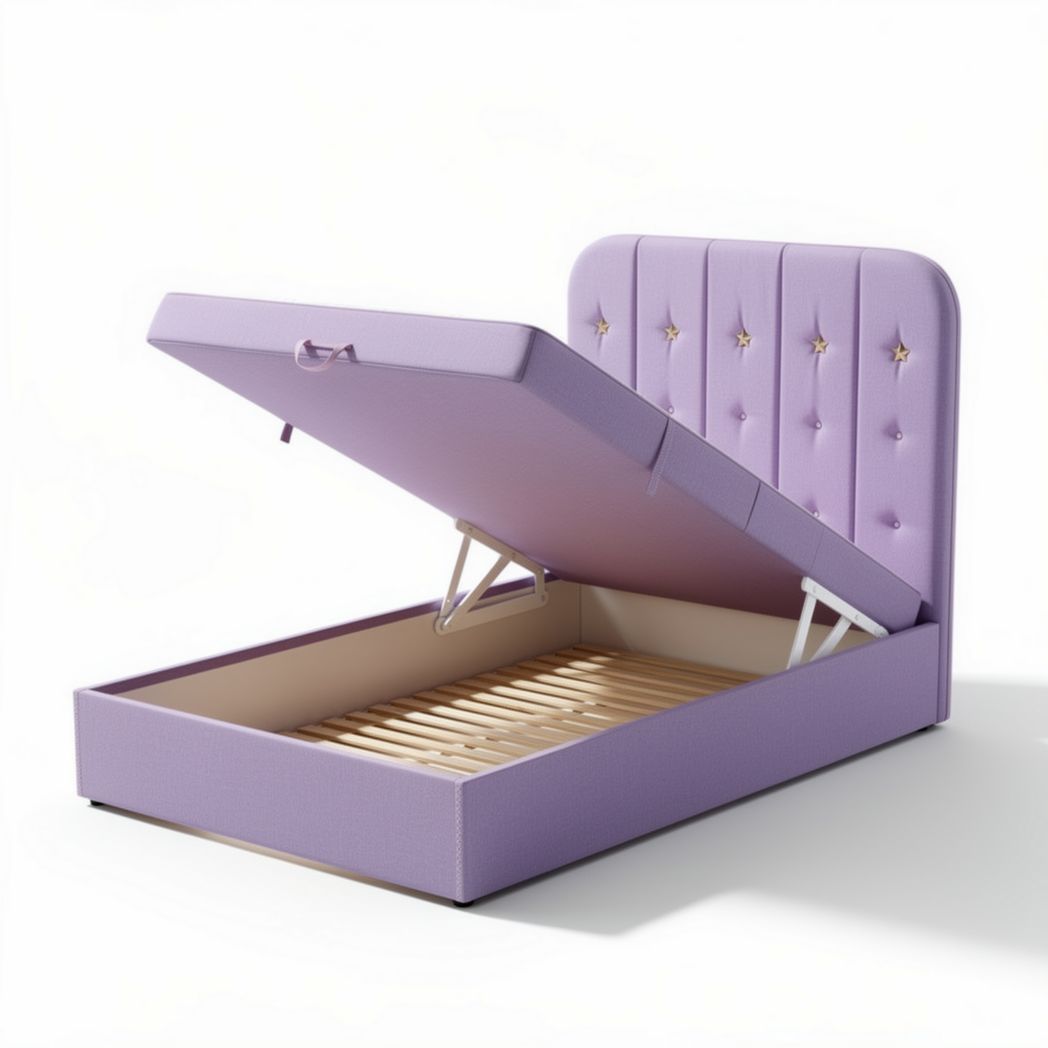 Lit avec coffre de rangement en tissu violet 200 x 160 x 100cm