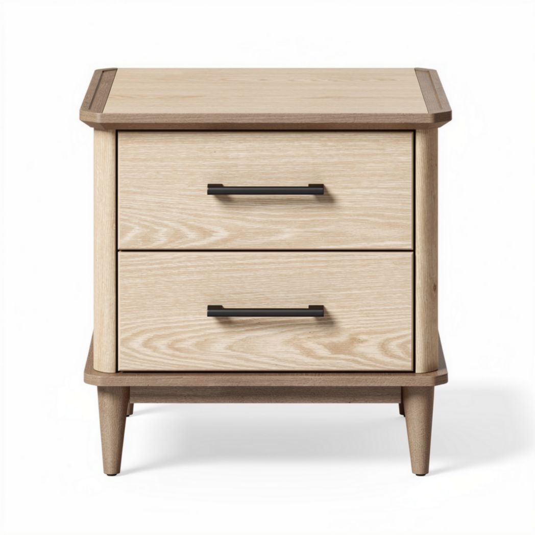 Table de chevet en bois naturel avec deux tiroirs de 50 x 40 x 40cm