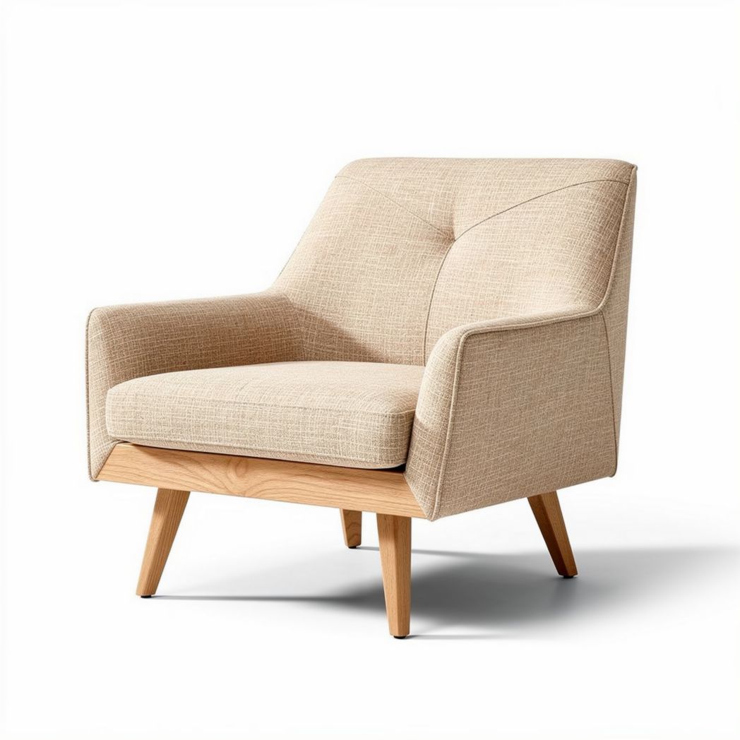 Fauteuil en tissu beige avec structure en bois dimensions 82 x 78 x 75cm