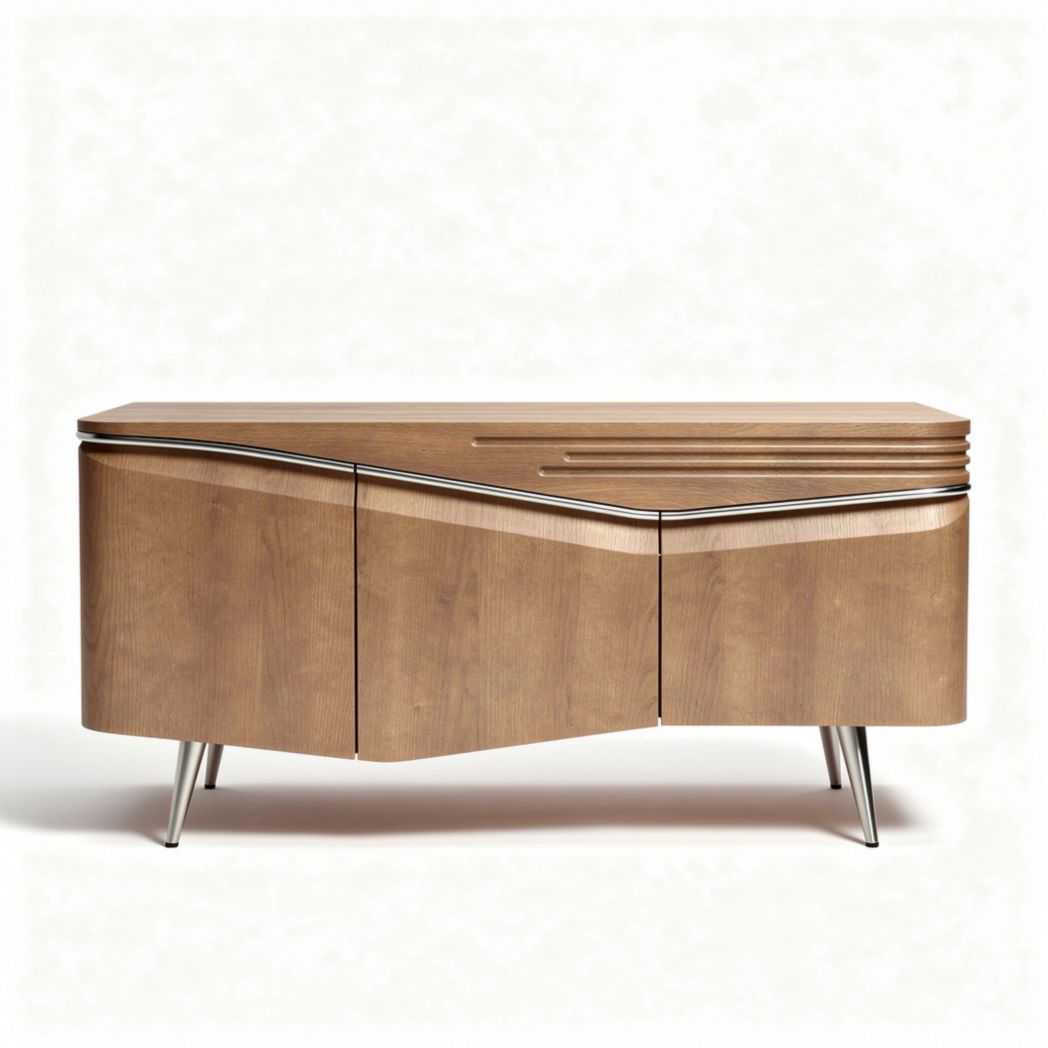 Meuble de rangement en bois avec finition marron et pieds en métal 120 x 50 x 75cm