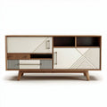 Meuble de télévision en bois avec rangement design géométrique 150 x 45 x 70cm