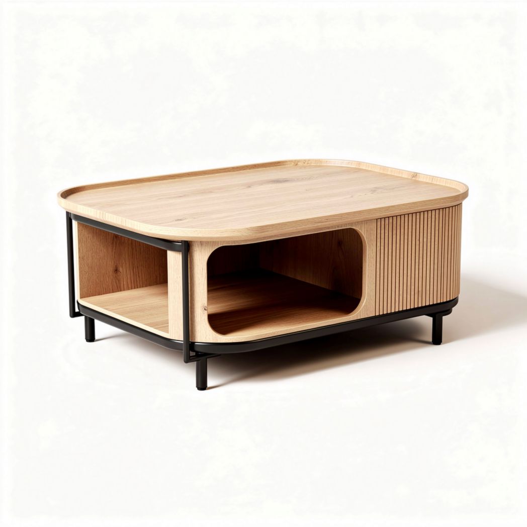 Table basse en bois avec rangement design contemporain 90 x 60 x 40cm